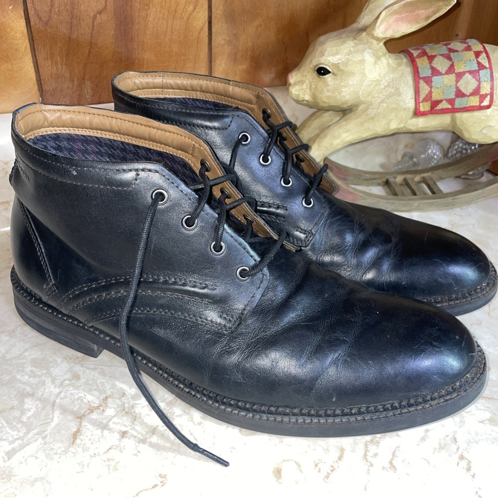 Clarks Chukka Leather Lace-up Ankle Boots Black US 11 Mens Fabric Lined
